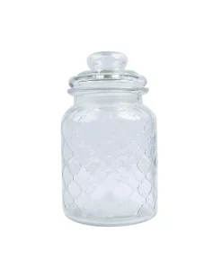 Kitchen Jar with Lid, Transparent (Grid Pattern), Glass, 600 mL