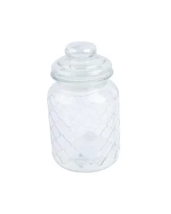 Kitchen Jar with Lid, Transparent (Grid Pattern), Glass, 600 mL