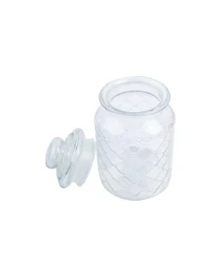 Kitchen Jar with Lid, Transparent (Grid Pattern), Glass, 600 mL