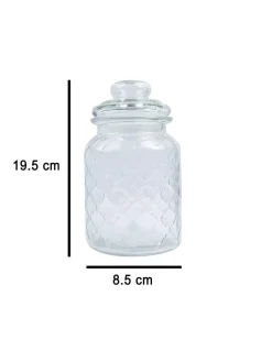 Kitchen Jar with Lid, Transparent (Grid Pattern), Glass, 600 mL