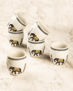 Kulhads, Hand Painted, Handmade, Indian Traditional Style Kulhad, Off White Colour, Ceramic, Set of 6, 130 mL