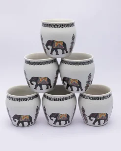 Kulhads, Hand Painted, Handmade, Indian Traditional Style Kulhad, Off White Colour, Ceramic, Set of 6, 130 mL