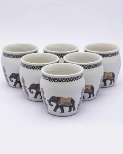 Kulhads, Hand Painted, Handmade, Indian Traditional Style Kulhad, Off White Colour, Ceramic, Set of 6, 130 mL