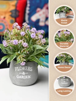 Lavender & Green Artificial Flower with Pot - Cylindrical Shape with 