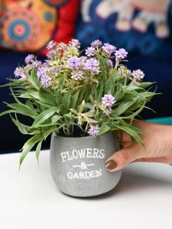 Lavender & Green Artificial Flower with Pot - Cylindrical Shape with 