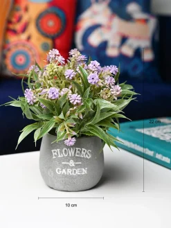 Lavender & Green Artificial Flower with Pot - Cylindrical Shape with 