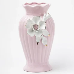 Light Pink Ceramic Curvy Vase - Engraved Floral Pattern, Flower Holder
