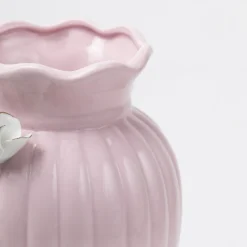 Light Pink Ceramic Curvy Vase - Engraved Floral Pattern, Flower Holder