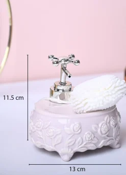 Light Pink Kitchen Dispenser Set with Scrubber - Oval Shape