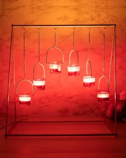 Lighting Hanging Votive T-Light Holder, 6 Votives, Diwali Lighting, Golden Colour, Iron