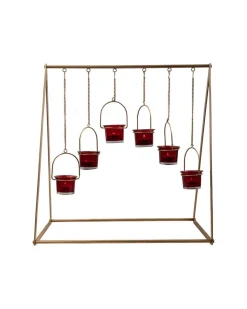 Lighting Hanging Votive T-Light Holder, 6 Votives, Diwali Lighting, Golden Colour, Iron
