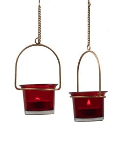 Lighting Hanging Votive T-Light Holder, 6 Votives, Diwali Lighting, Golden Colour, Iron