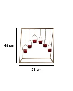 Lighting Hanging Votive T-Light Holder, 6 Votives, Diwali Lighting, Golden Colour, Iron