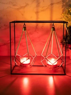 Lighting Nordic Hanging Votive Holder, Diwali Special, Black & Gold, Iron