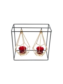 Lighting Nordic Hanging Votive Holder, Diwali Special, Black & Gold, Iron