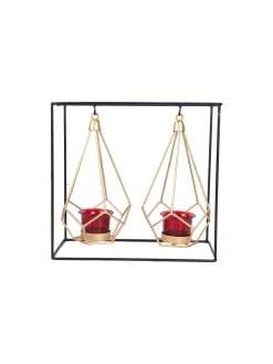 Lighting Nordic Hanging Votive Holder, Diwali Special, Black & Gold, Iron