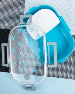 Lunch Box, Floral Print, Blue, Plastic