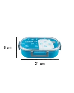 Lunch Box, Floral Print, Blue, Plastic