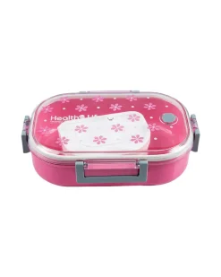 Lunch Box, Floral Print, Pink, Plastic