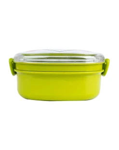 Lunch Box for Kids With Spoon, Frog Design, Green, Plastic
