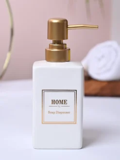 Luxe White & Gold Ceramic Soap Dispenser
