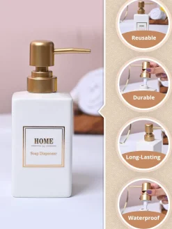 Luxe White & Gold Ceramic Soap Dispenser