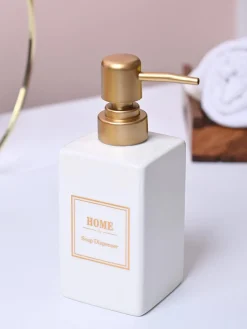 Luxe White & Gold Ceramic Soap Dispenser