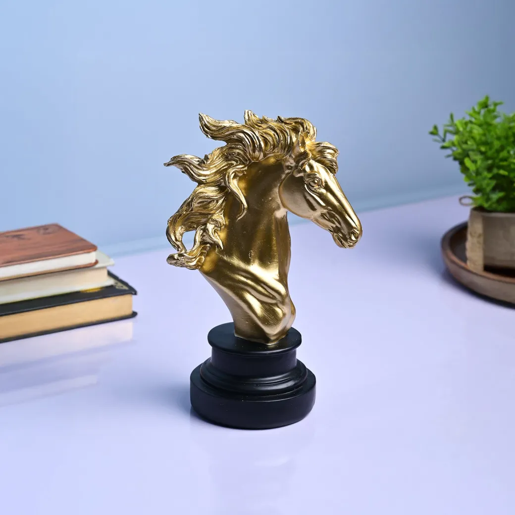 Majestic Horse Decor Object - Golden & Black Elegance