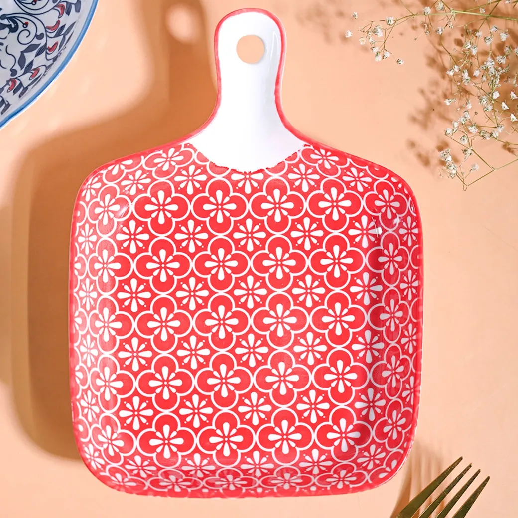 Mandala Ceramic Platter With Handle