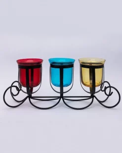 Market99 3 T-Light Candle Holder, Multicolour Votive Holder, Modern Design, Black Finish, Mild Steel