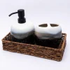 Market99 Bathroom Set, Rust Proof Chrome Finish, with Wooden Top, Blue, Ceramic