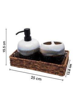 Market99 Bathroom Set, Rust Proof Chrome Finish, with Wooden Top, Blue, Ceramic