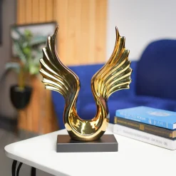 MARKET99 Black & Golden Ceramic Wing Sculpture Decor Object
