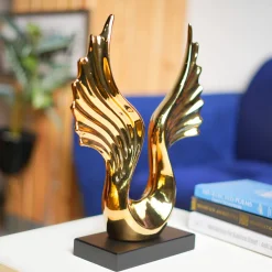 MARKET99 Black & Golden Ceramic Wing Sculpture Decor Object