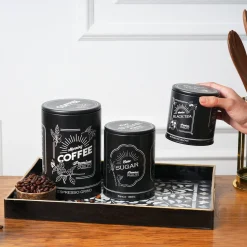 MARKET99 Black Iron Coffee, Tea & Sugar Jars - (1000 ml Each, Set Of 3)