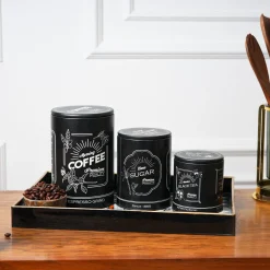 MARKET99 Black Iron Coffee, Tea & Sugar Jars - (1000 ml Each, Set Of 3)