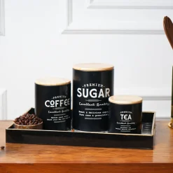 MARKET99 Black Iron Coffee, Tea & Sugar Jar Set of 3