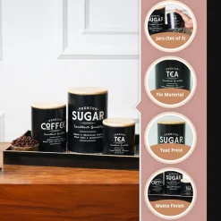 MARKET99 Black Iron Coffee, Tea & Sugar Jar Set of 3