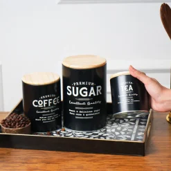 MARKET99 Black Iron Coffee, Tea & Sugar Jar Set of 3