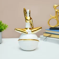 MARKET99 Ceramic Abstract Figurine Decor Object in White & Golden