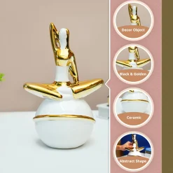 MARKET99 Ceramic Abstract Figurine Decor Object in White & Golden