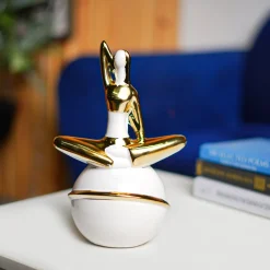 MARKET99 Ceramic Abstract Figurine Decor Object in White & Golden