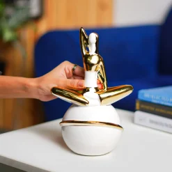 MARKET99 Ceramic Abstract Figurine Decor Object in White & Golden