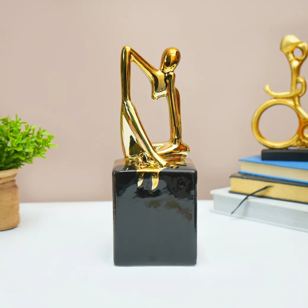MARKET99 Ceramic Abstract Posture Figurine Decor Object in Black & Golden
