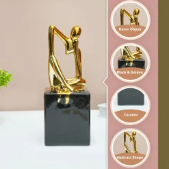 MARKET99 Ceramic Abstract Posture Figurine Decor Object in Black & Golden