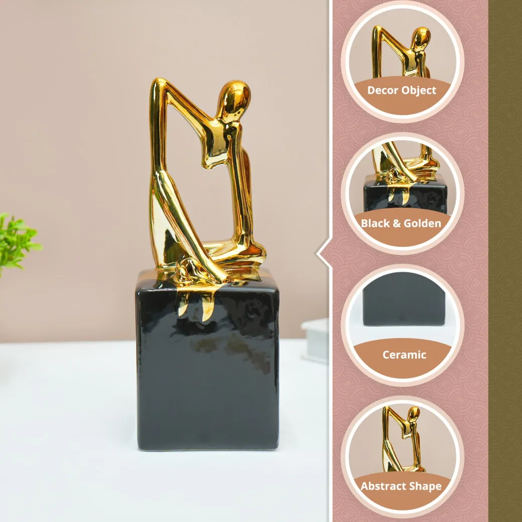 MARKET99 Ceramic Abstract Posture Figurine Decor Object in Black & Golden
