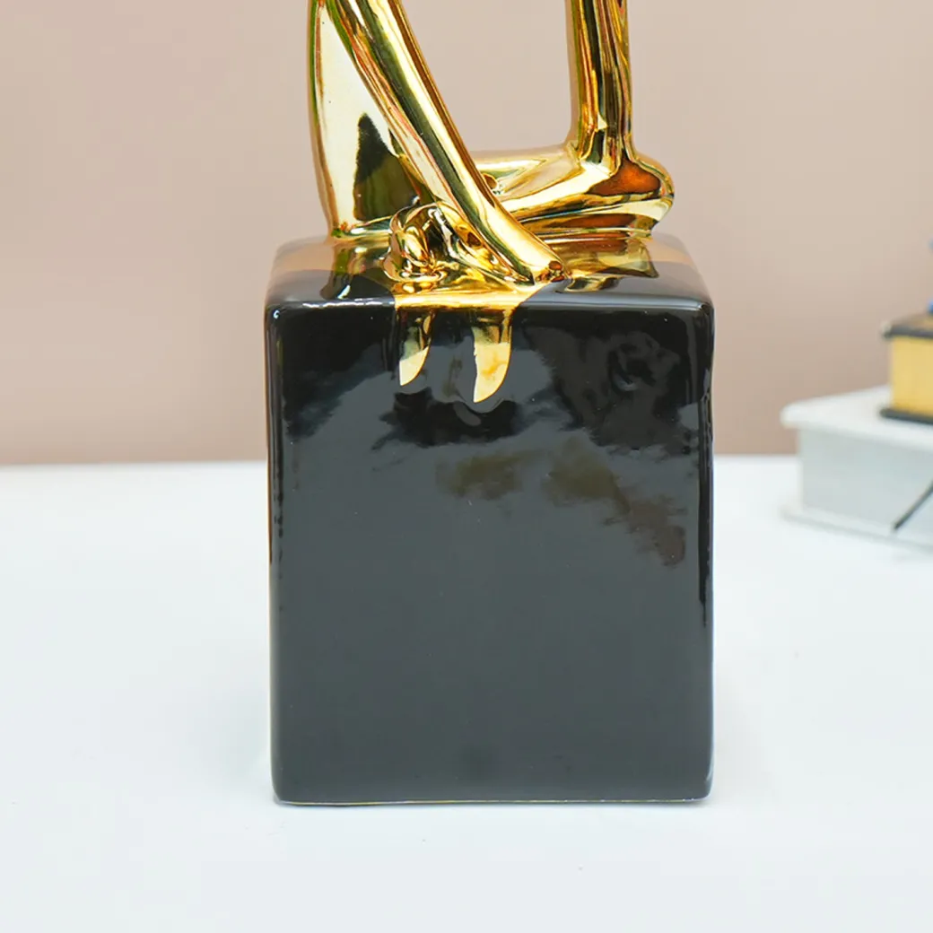 MARKET99 Ceramic Abstract Posture Figurine Decor Object in Black & Golden
