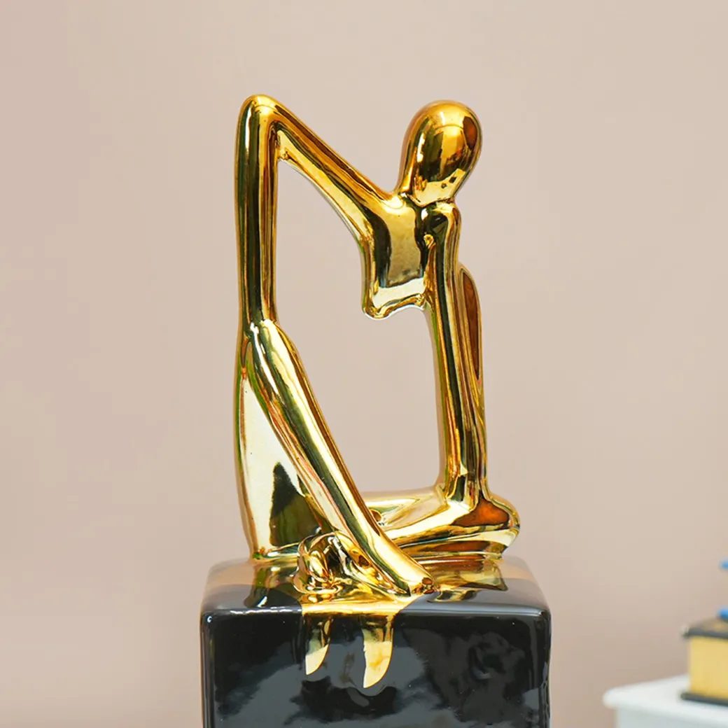 MARKET99 Ceramic Abstract Posture Figurine Decor Object in Black & Golden
