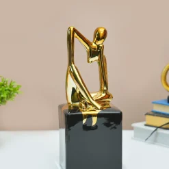 MARKET99 Ceramic Abstract Posture Figurine Decor Object in Black & Golden