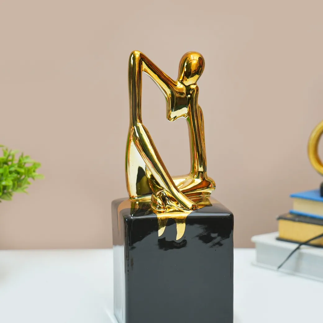 MARKET99 Ceramic Abstract Posture Figurine Decor Object in Black & Golden
